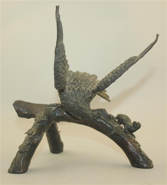 A Japanese bronze okimono of an eagle, Meiji period, height 20.5cm